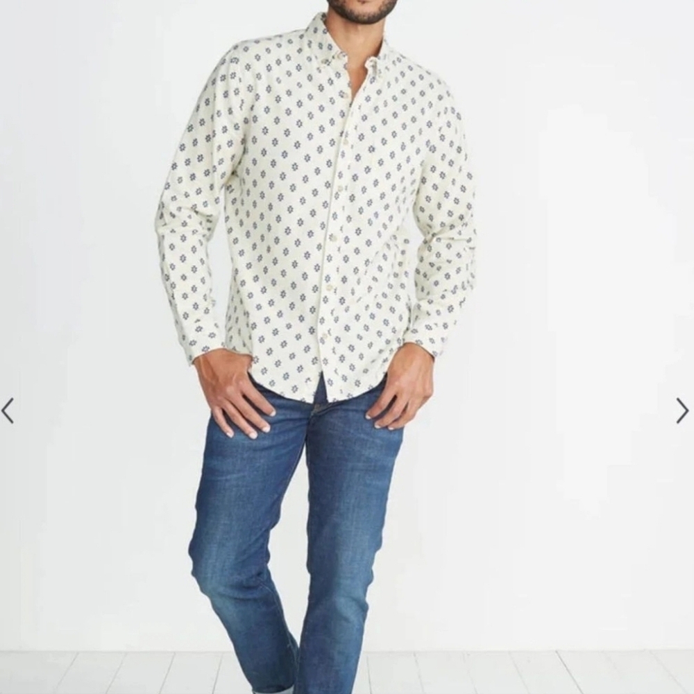 MARINE LAYER Mens Aztec Button Up Size Large Natural Tan Cream Western Neutral